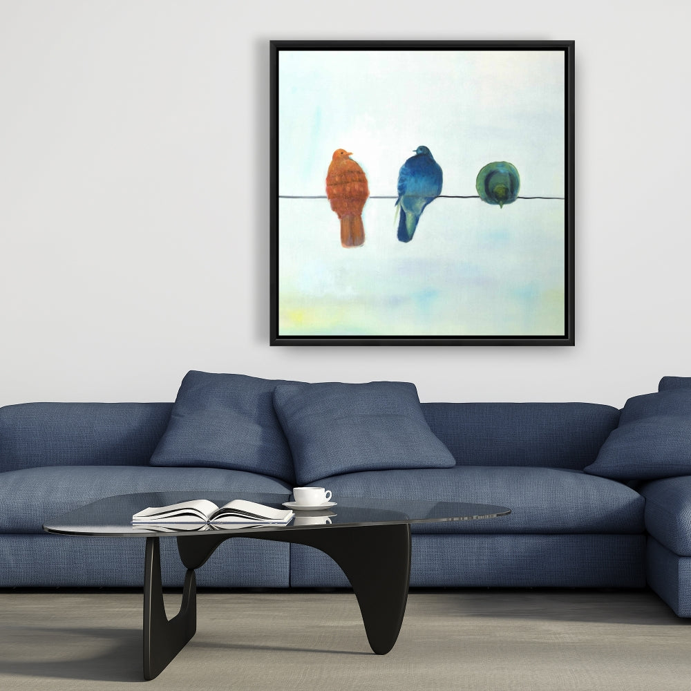 Perched Abstract Birds Framed Canvas | Bird Bedroom Decor