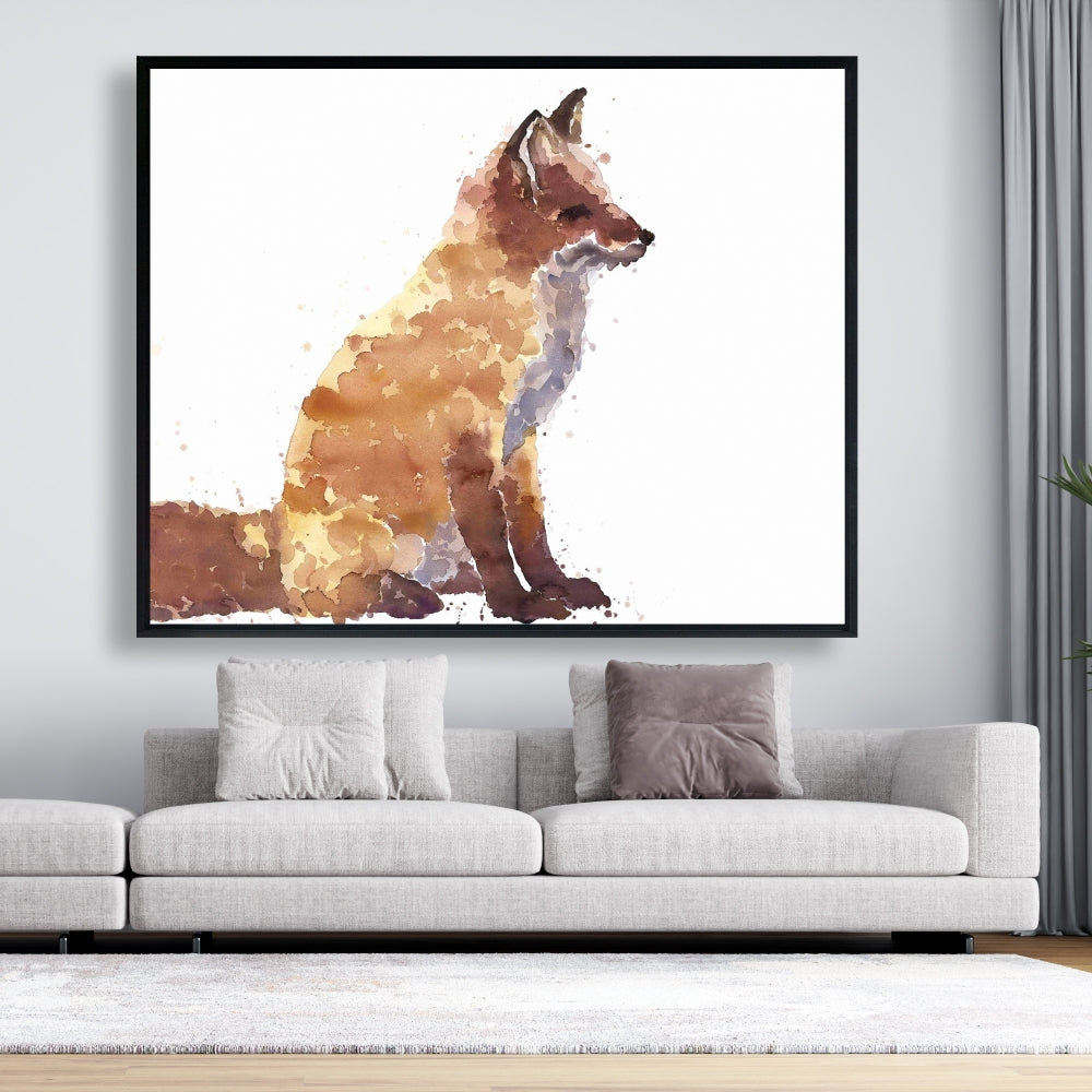 Décoration de salon scandinave | Toile encadrée marron représentant un renard roux