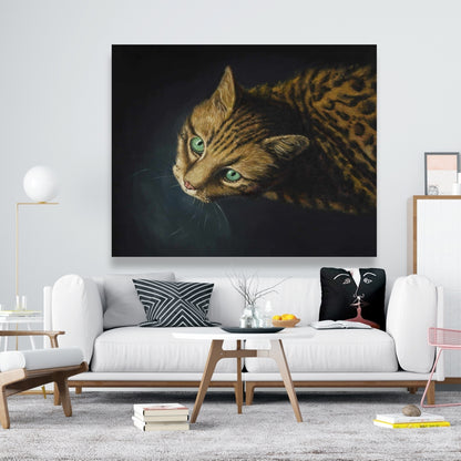Toile représentant un chat du Bengale | Décoration murale moderne pour chambre à coucher