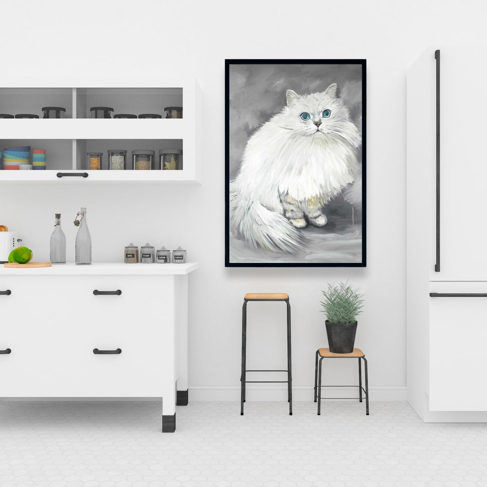 Toile représentant un chat persan chinchilla – Décoration de chambre blanche