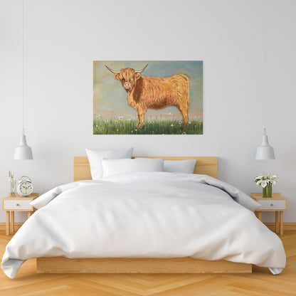 Daisy the Highland Cow Rustic Canvas - Farm Animal Home Decor