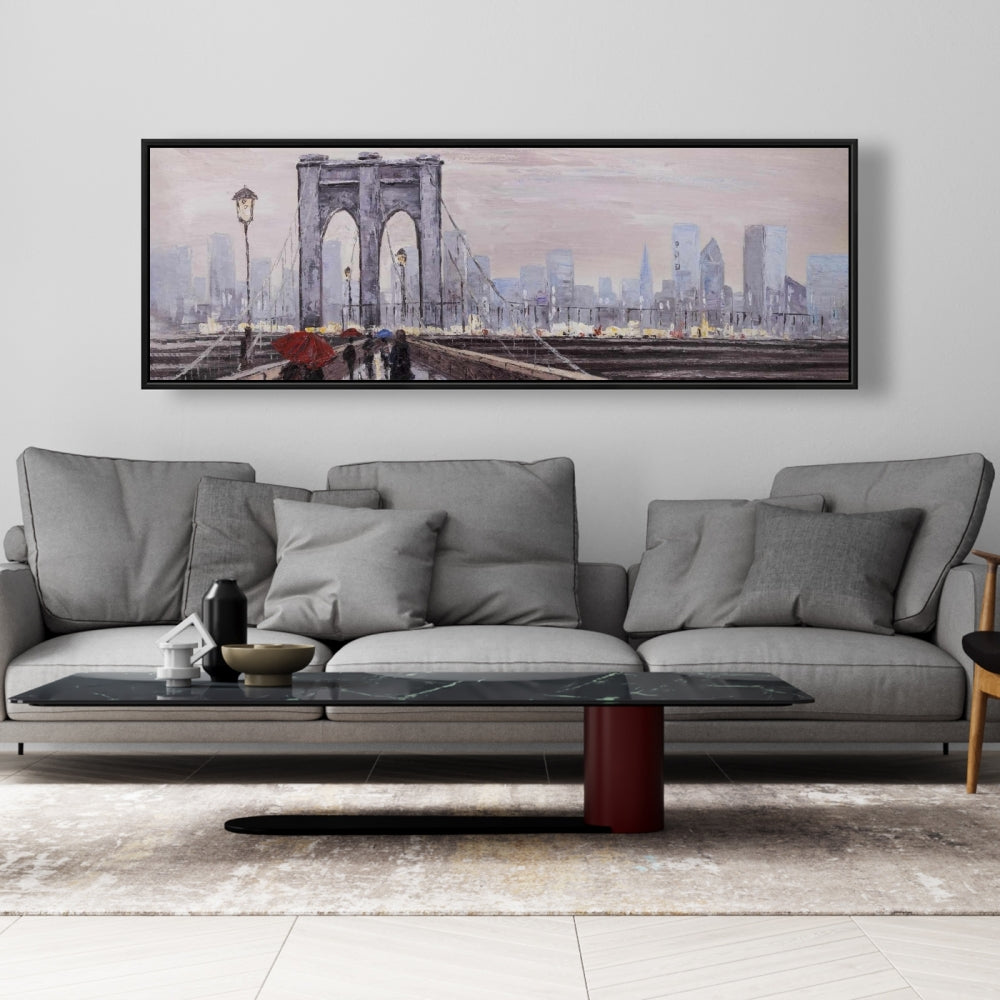 Brooklyn Bridge Canvas | Gray Framed Wall Art for Home Decor