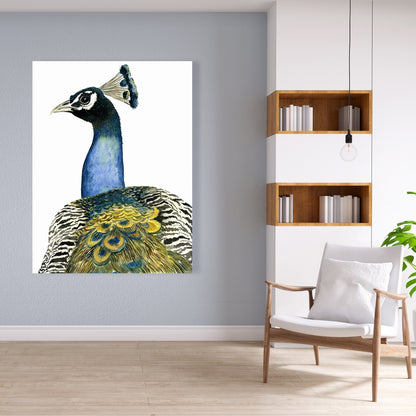 Watercolor Peacock Canvas | Bird Bedroom Decor | Home Art
