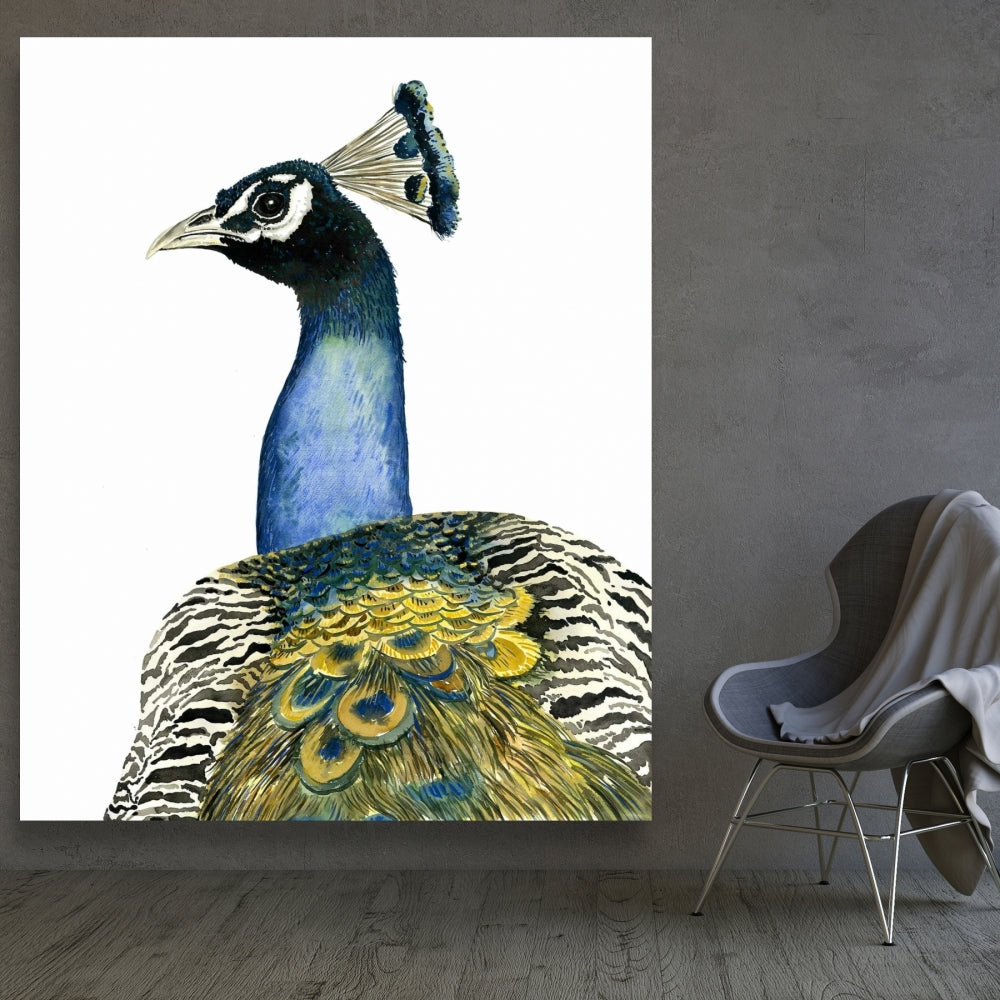 Watercolor Peacock Canvas | Bird Bedroom Decor | Home Art