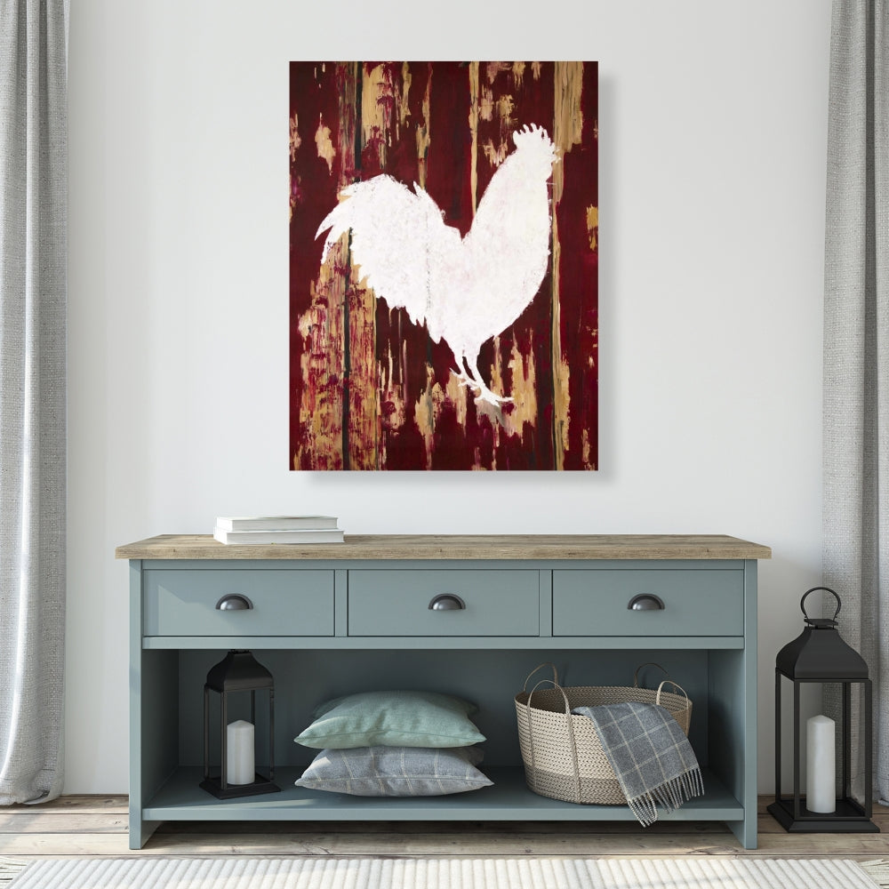 White Rustic Kitchen Canvas - Rooster Silhouette Home Decor