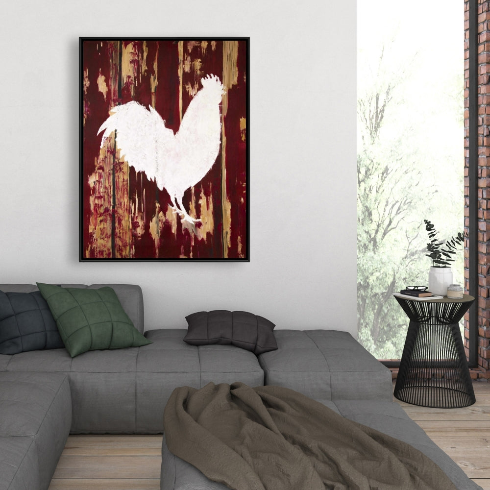 Rustic White Kitchen Canvas | Rooster Silhouette Wall Art