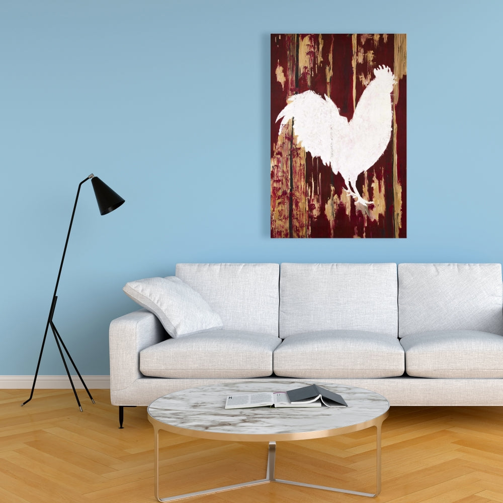 White Rustic Kitchen Canvas - Rooster Silhouette Home Decor