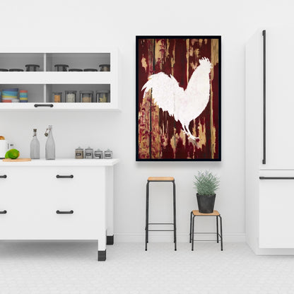Rustic White Kitchen Canvas | Rooster Silhouette Wall Art