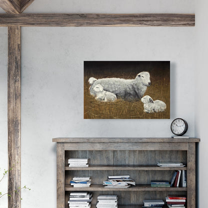 Farmhouse Sheep and Lambs Gray Canvas - Rustic Home Decor