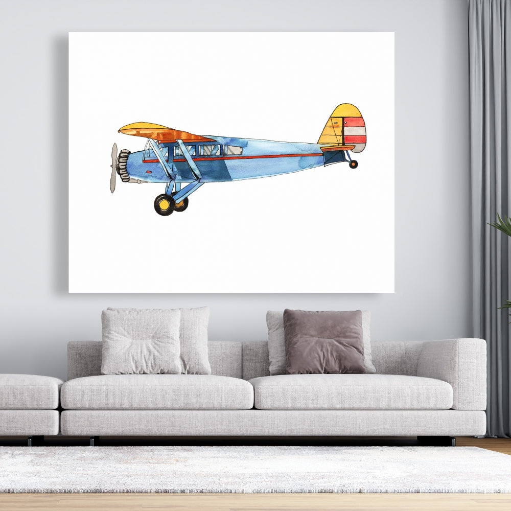 Small Blue Plane Canvas - Bedroom Decor | Aviation Art
