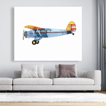 Small Blue Plane Canvas - Bedroom Decor | Aviation Art