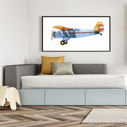 Toile encadrée Petit avion bleu | Décoration de chambre aviation