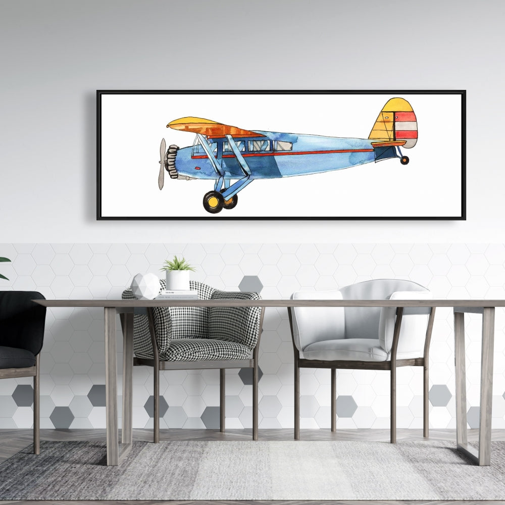 Toile encadrée Petit avion bleu | Décoration de chambre aviation