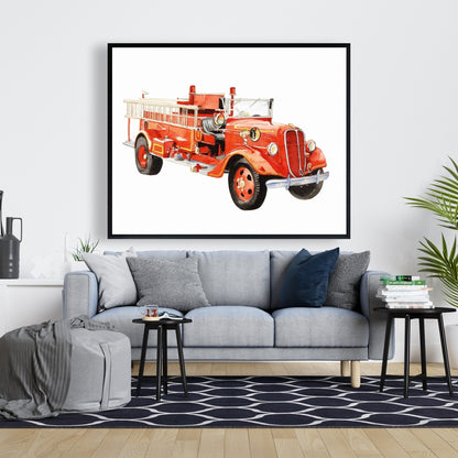 Toile vintage Camion de pompiers | Décoration de chambre
