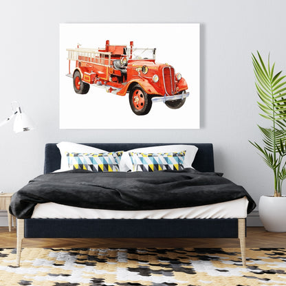 Vintage Fire Truck Canvas | Bedroom Wall Art Decor