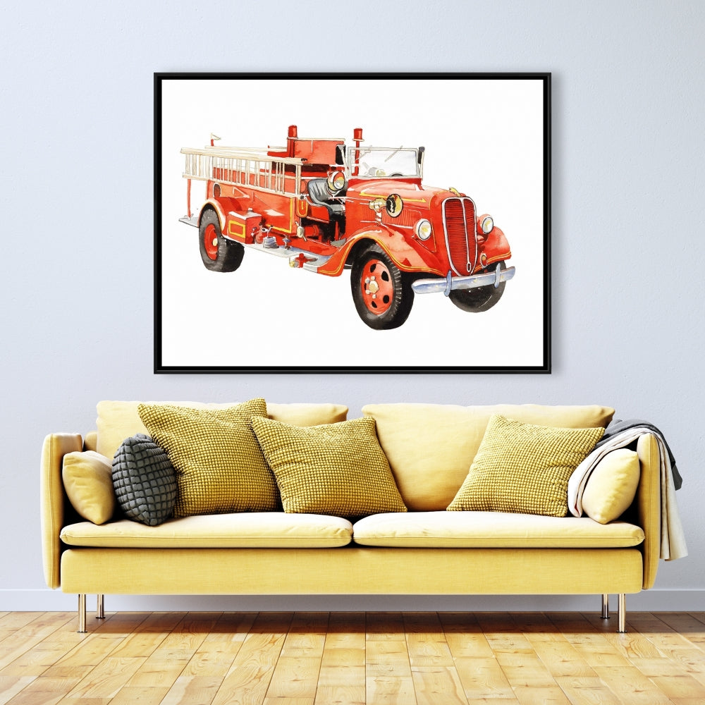 Toile vintage Camion de pompiers | Décoration de chambre