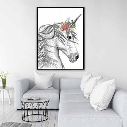 Toile Licorne Magique | Cadre Blanc | Décoration de Chambre Cheval