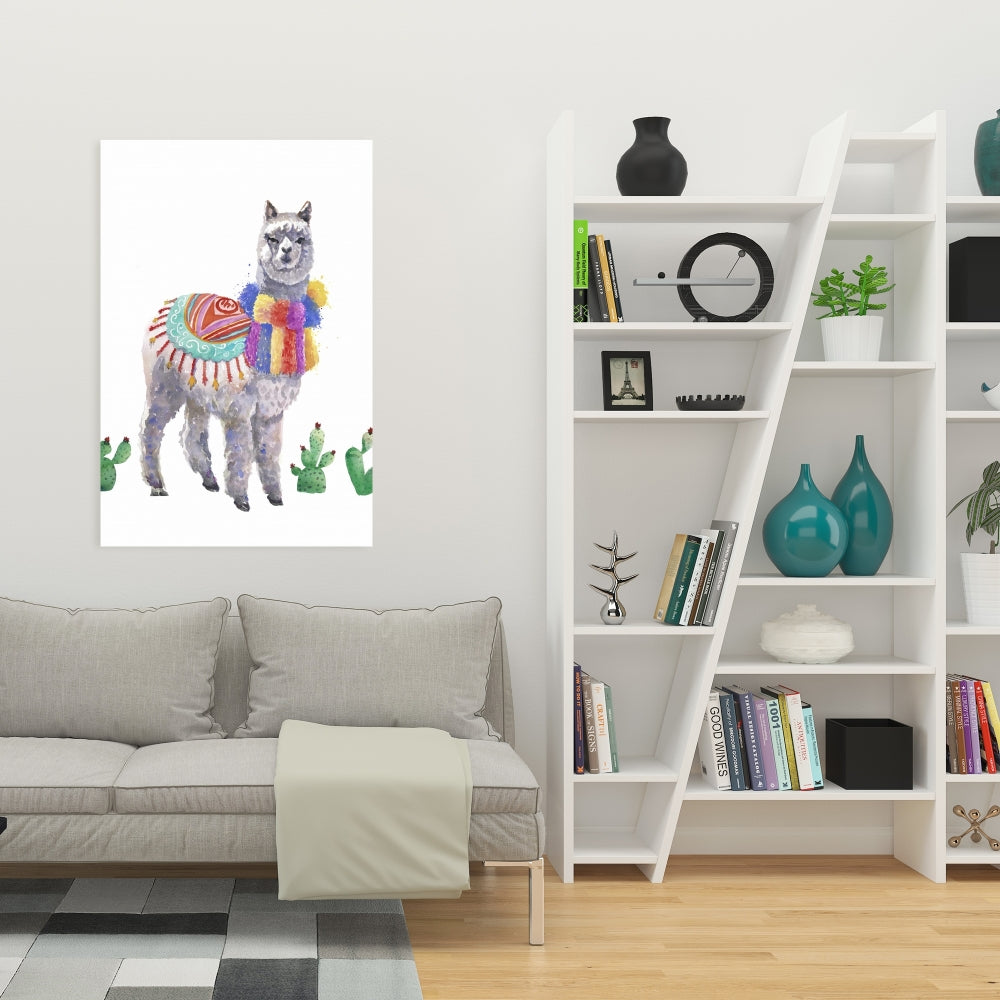 Ethnic Gray Bedroom Canvas | Traditional Peruvian Lama Decor