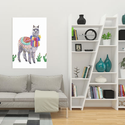 Ethnic Gray Bedroom Canvas | Traditional Peruvian Lama Decor