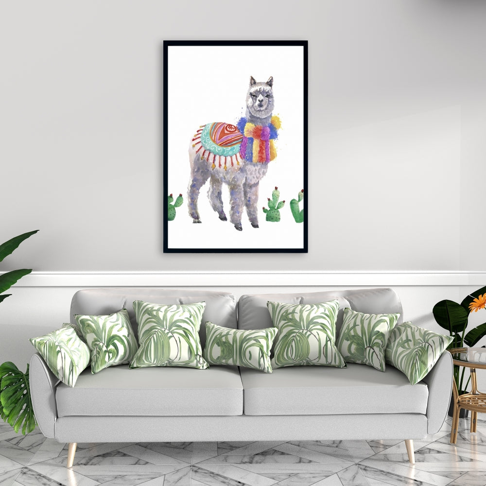 Toile encadrée représentant un lama péruvien traditionnel | Décoration d'animaux de la ferme