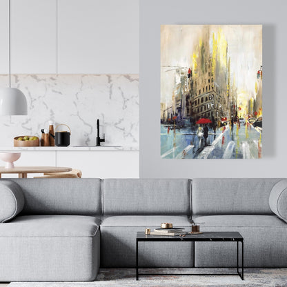 Abstract Rainy Street Beige Canvas | Home Decor Bedroom Art