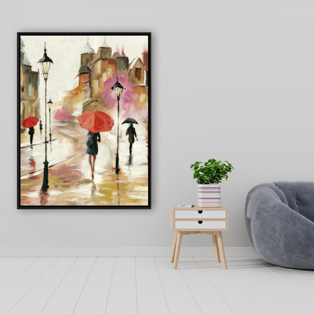 Toile encadrée « Passants sous parapluies » | Décoration d'intérieur moderne