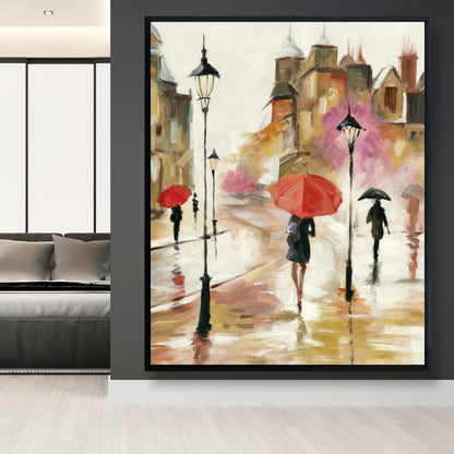 Toile encadrée « Passants sous parapluies » | Décoration d'intérieur moderne