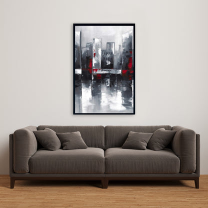 Abstract Cityscape Canvas | Blue Frame | Bedroom Wall Decor