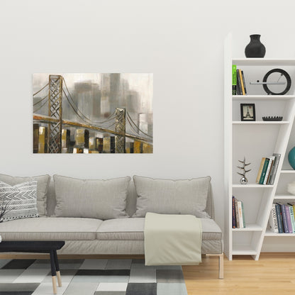 Brown Contemporary Cities Canvas - Bridge by a Cloudy Day Decor