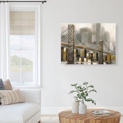 Brown Contemporary Cities Canvas - Bridge by a Cloudy Day Decor