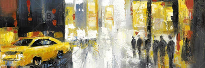 Toile encadrée grise contemporaine - Décoration de rue pluvieuse et animée