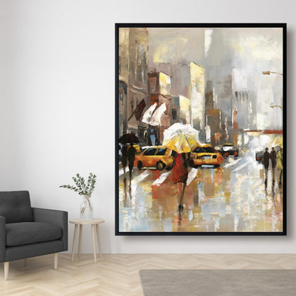 Toile grise contemporaine pour chambre à coucher | Art des personnes avec parapluies