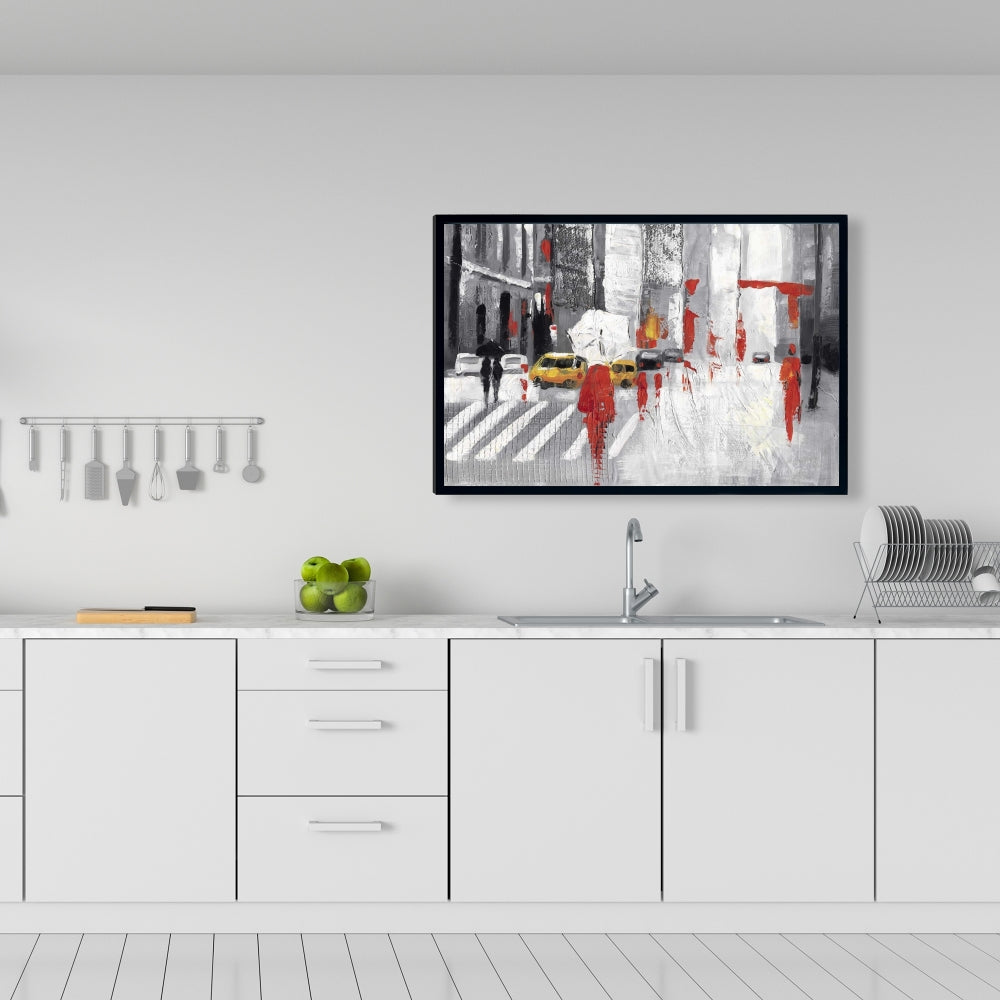 Abstract Cloudy City Street | Gray Cities Framed Canvas Decor