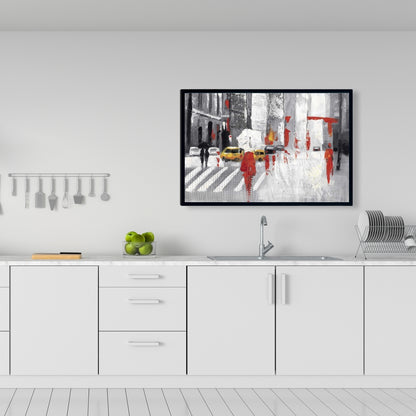 Abstract Cloudy City Street | Gray Cities Framed Canvas Decor