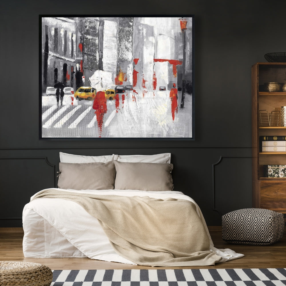 Abstract Cloudy City Street | Gray Cities Framed Canvas Decor