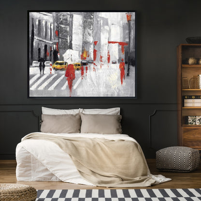 Abstract Cloudy City Street | Gray Cities Framed Canvas Decor