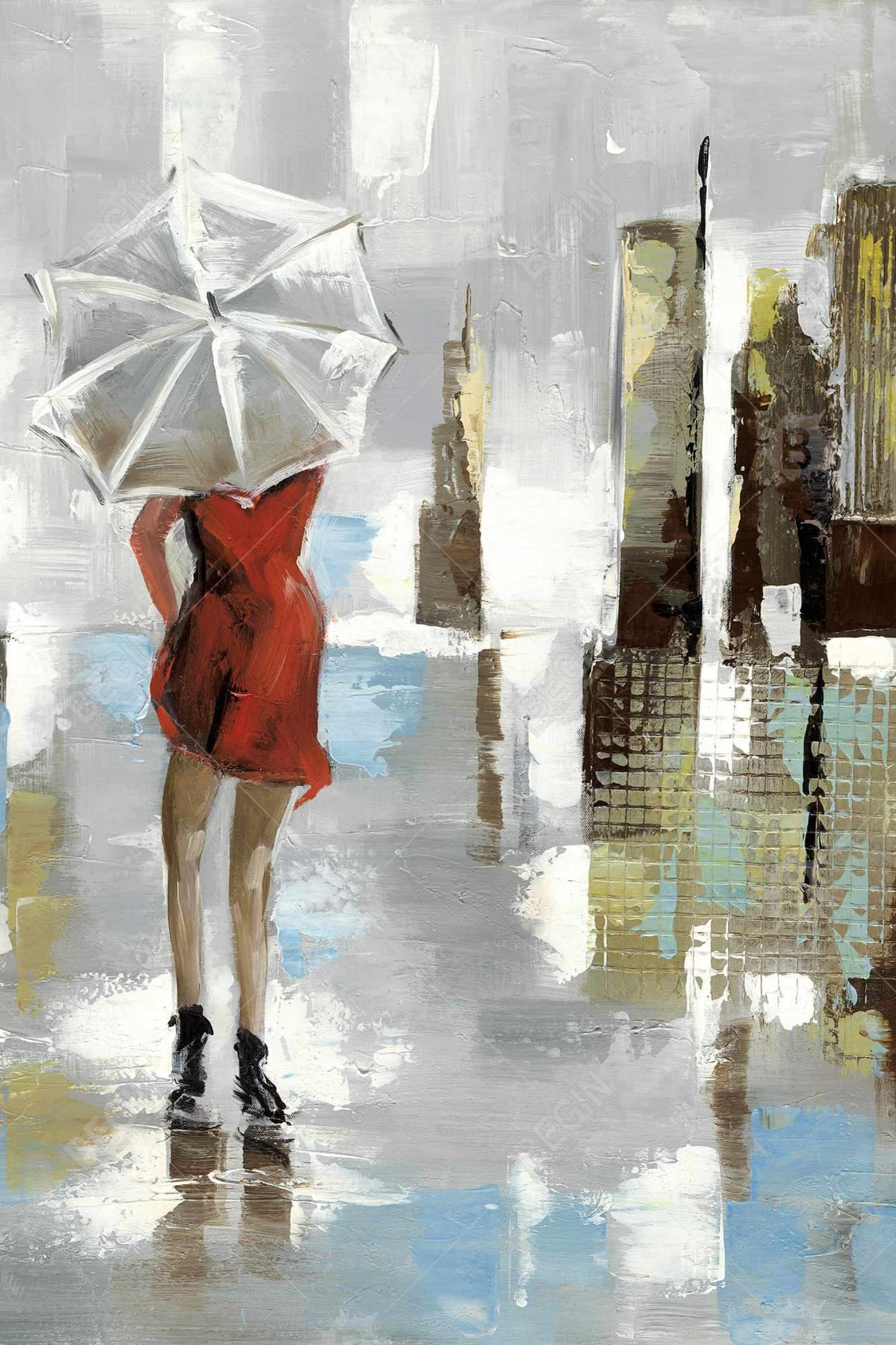 Red Dress Woman Framed Canvas | Contemporary Bedroom Decor