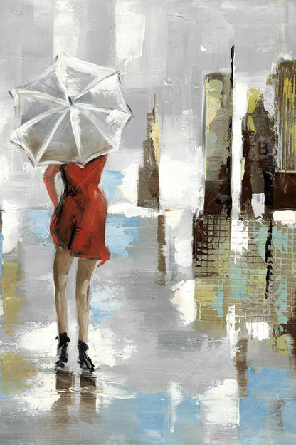 Red Dress Woman Framed Canvas | Contemporary Bedroom Decor