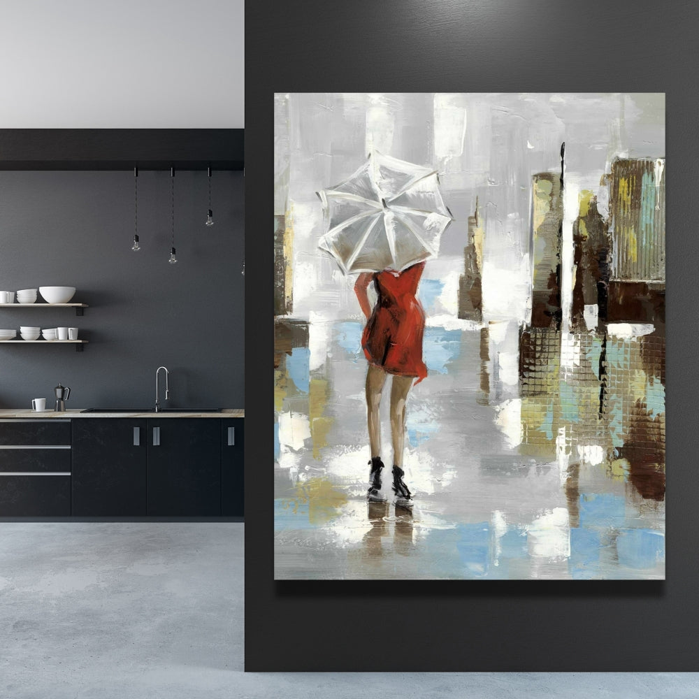 Red Dress Woman Canvas - Contemporary Bedroom Wall Art Decor