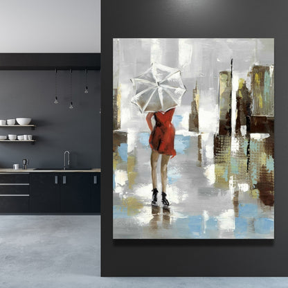 Red Dress Woman Canvas - Contemporary Bedroom Wall Art Decor