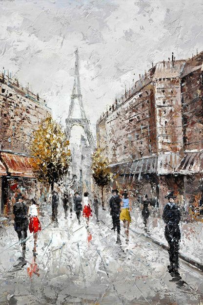 Paris Busy Street Canvas | Contemporary Brown Cities Decor