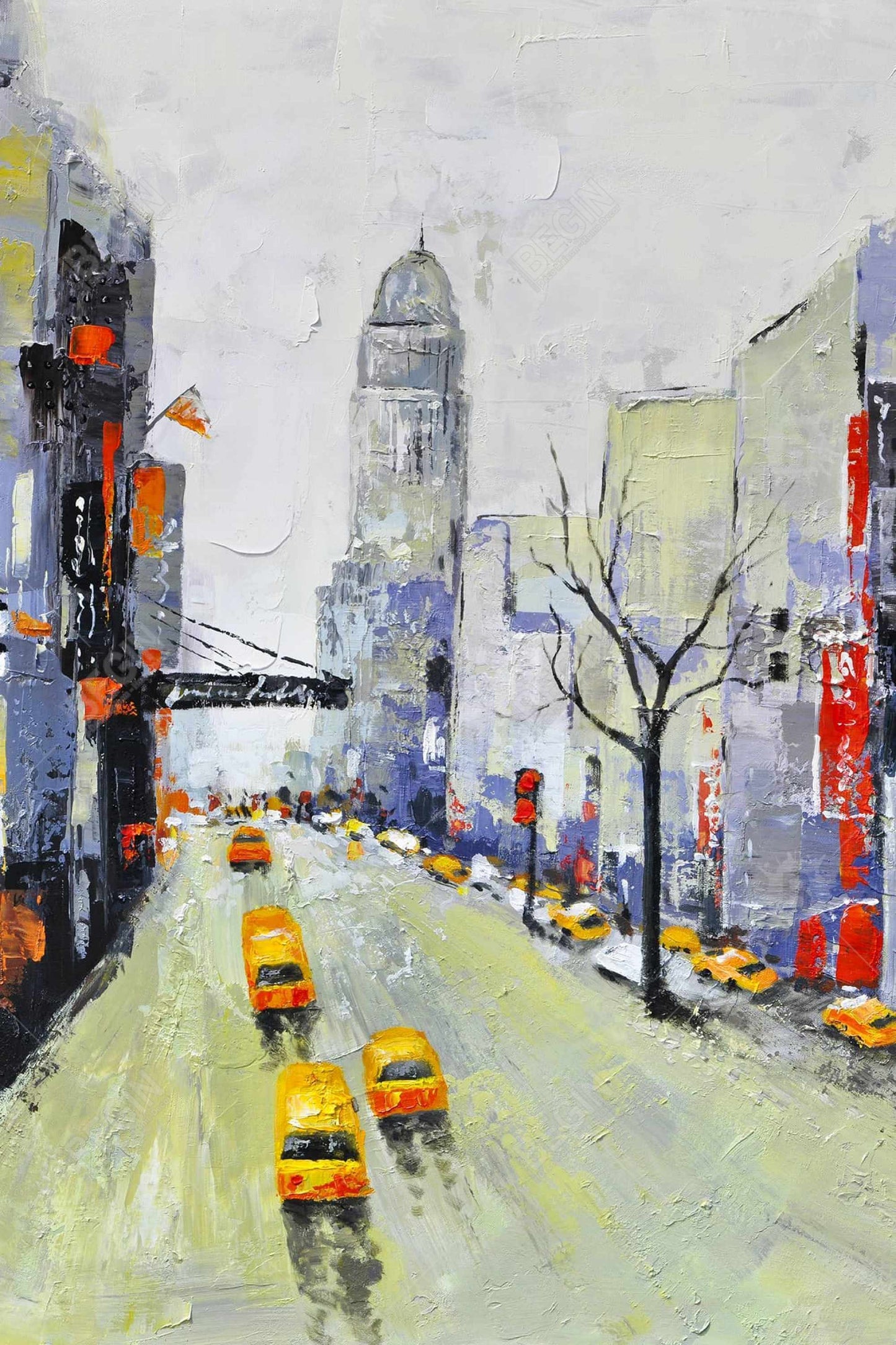 Toile Gray Street - Accents jaunes et rouges | Décoration contemporaine