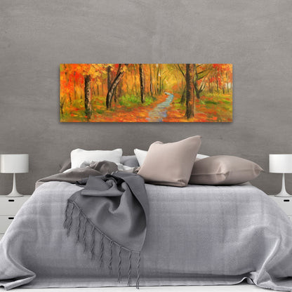 Autumn Trail in Forest Canvas | Orange Living Room Wall Art