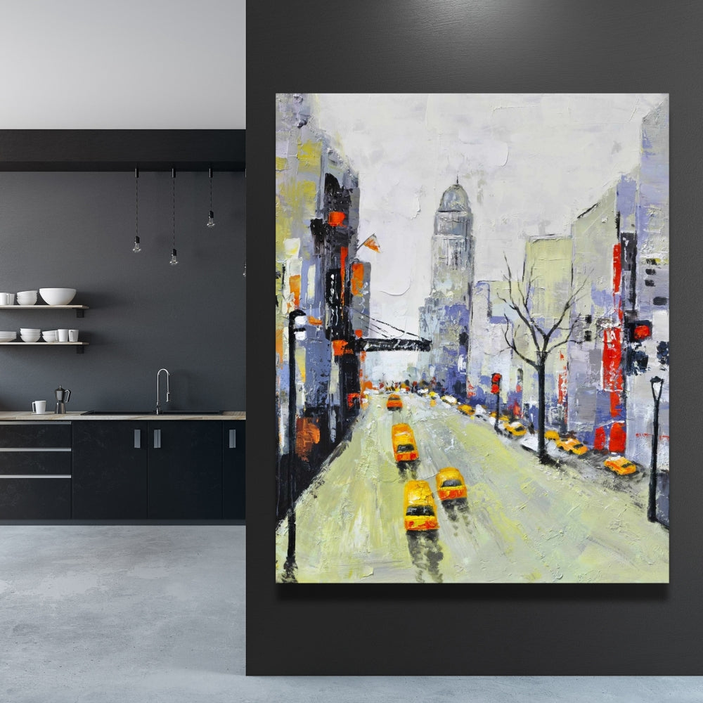 Gray Street Canvas | Yellow & Red Accents | Cities Blue Decor