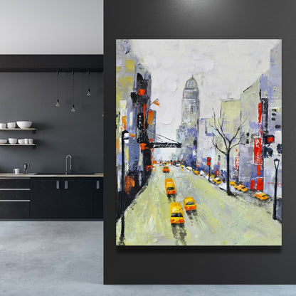 Gray Street Canvas | Yellow & Red Accents | Cities Blue Decor