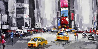 Abstract Street with Yellow Taxis - Blue Canvas for Bedroom Decor