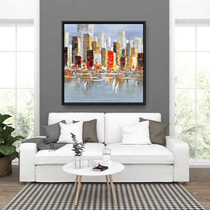 Toile colorée | Cadre gris | Décor de réflexion sur l'eau