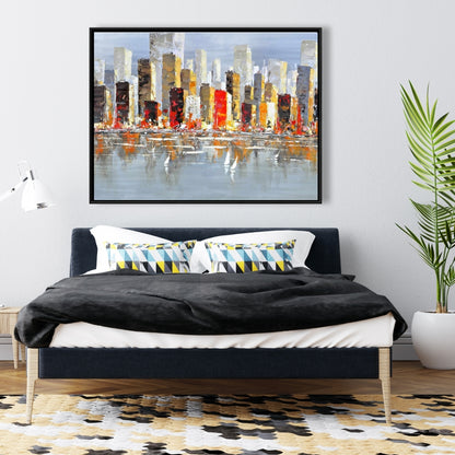 Toile colorée | Cadre gris | Décor de réflexion sur l'eau