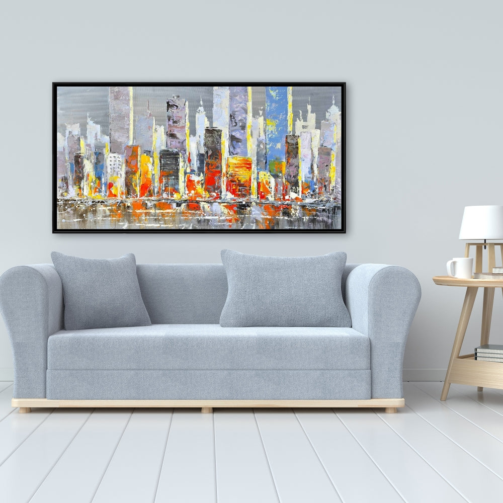 Toile encadrée Paysage urbain coloré | Décoration d'intérieur Villes bleues