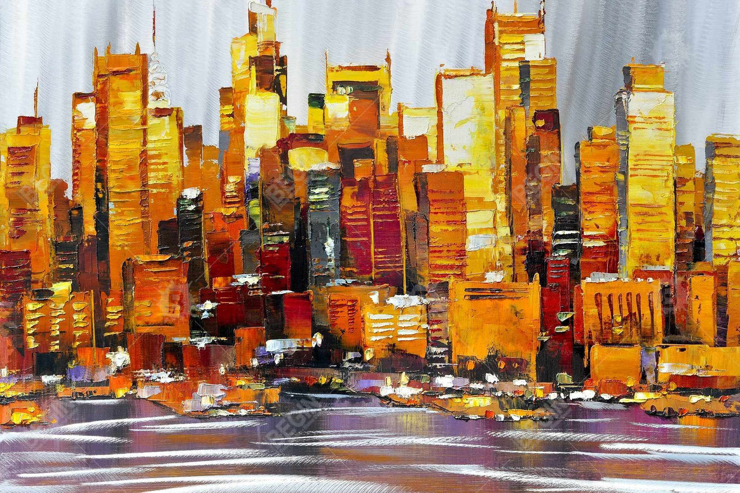 Orange Buildings Framed Canvas | Modern Bedroom Wall Decor